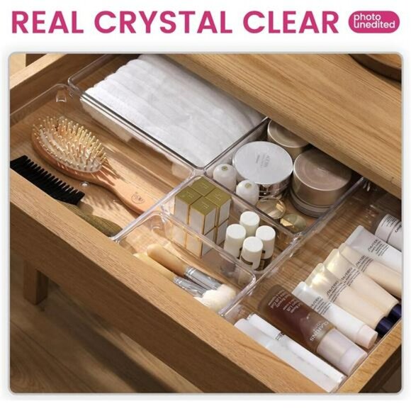 Clear Plastic Drawer Organizer Bins Set Kitchen Bathroom Makeup Storage - Picture 6 of 7